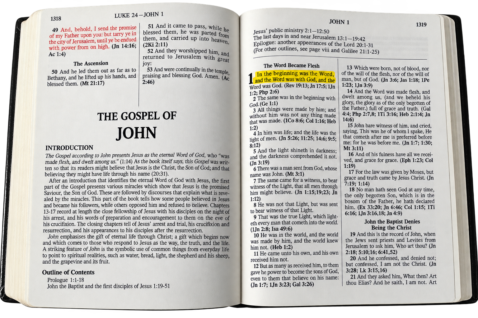 Open King James Bible at John chapter 1. Verse 1 is highlighted.